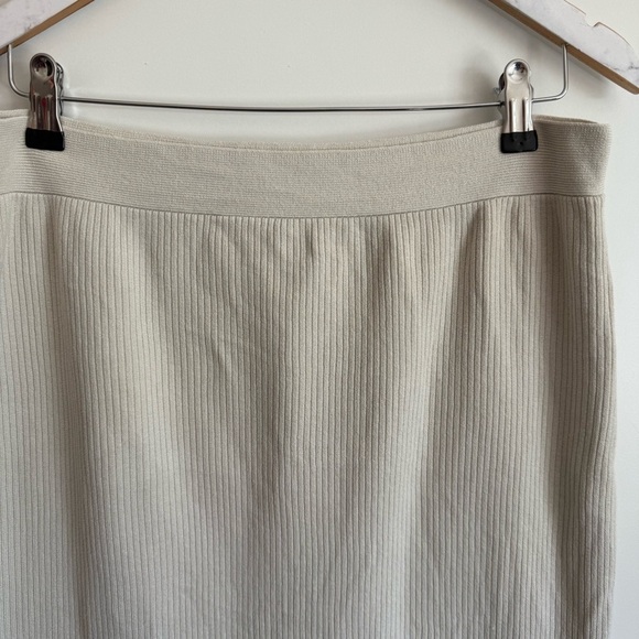 EILEEN FISHER Cream Ribbed Knit Knee Length Pencil Straight Skirt M Medium Silk - Picture 4 of 11